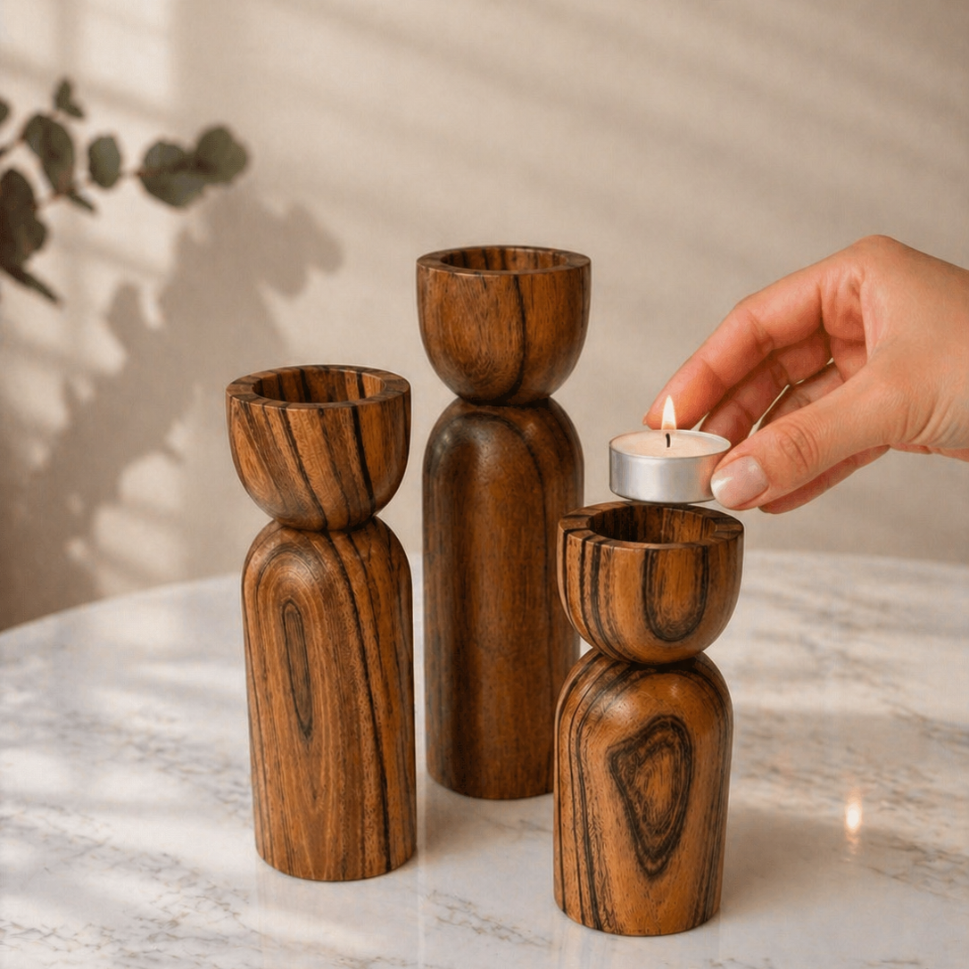 WOODEN CANDLE STAND